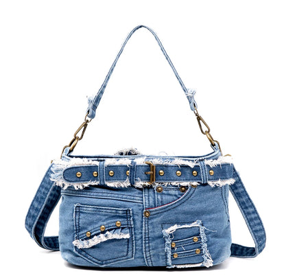 Distressed Denim Crossbody Bag