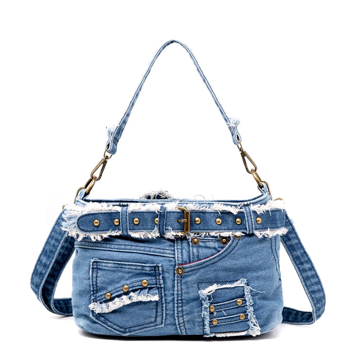 Distressed Denim Crossbody Bag