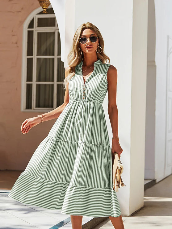 Striped Sleeveless Button-Front Dress