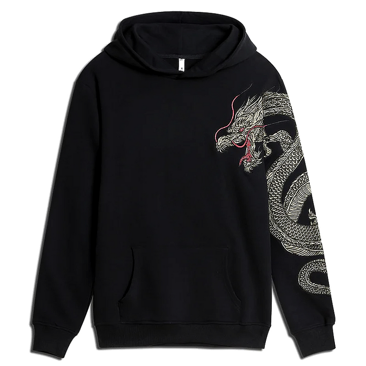 Embroidered Dragon Sleeve Hoodie