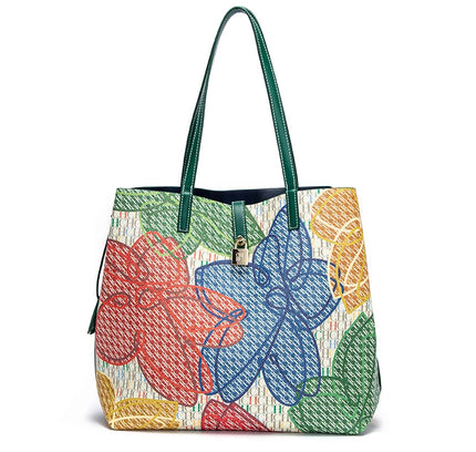 Vibrant Floral Canvas Tote with Lock Detail