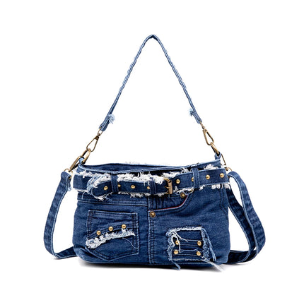 Distressed Denim Crossbody Bag