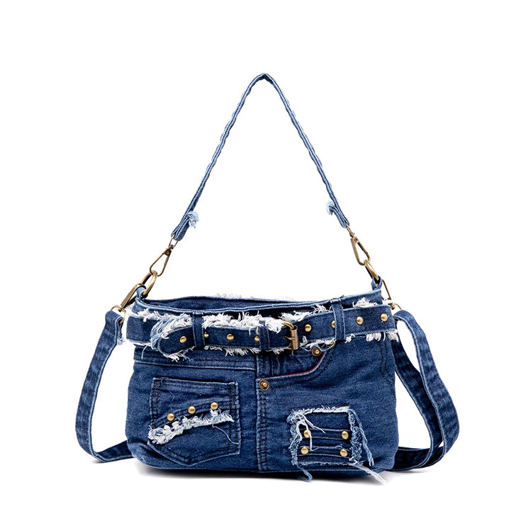 Distressed Denim Crossbody Bag