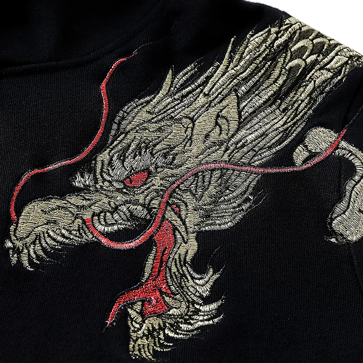 Embroidered Dragon Sleeve Hoodie