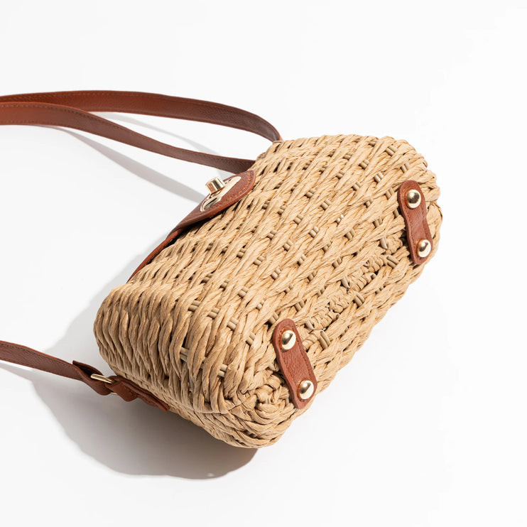 Woven Straw Shoulder Bag with Leather Accents