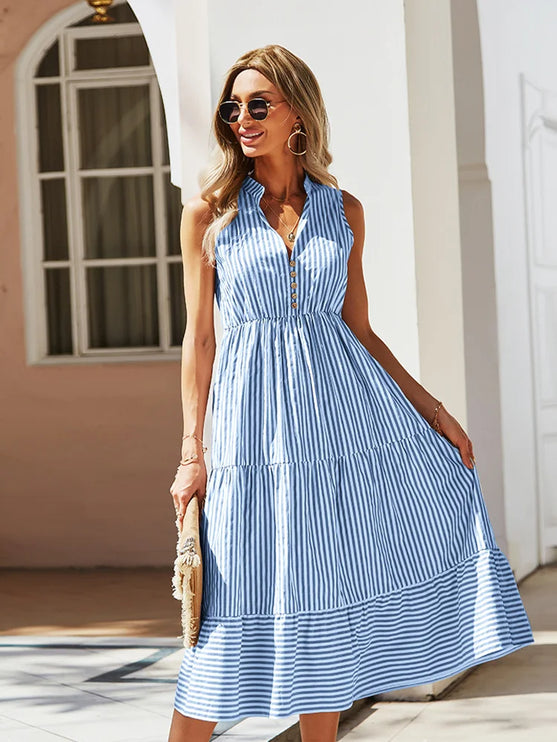 Striped Sleeveless Button-Front Dress