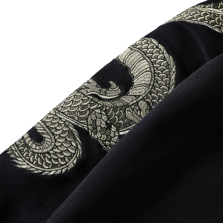 Embroidered Dragon Sleeve Hoodie