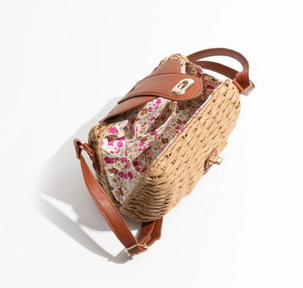 Woven Straw Shoulder Bag with Leather Accents