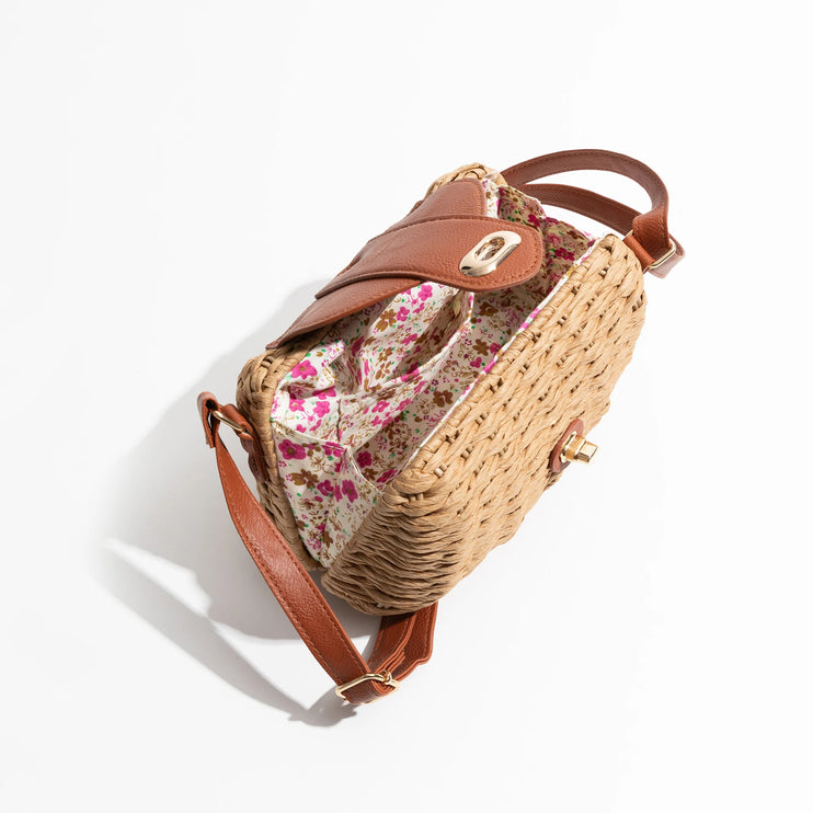 Woven Straw Shoulder Bag with Leather Accents