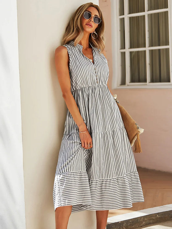 Striped Sleeveless Button-Front Dress